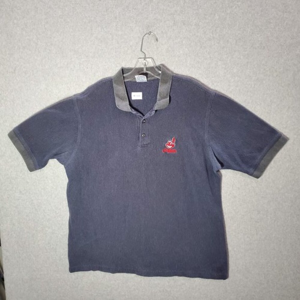 VINTAGE Cleveland Indians Men Polo Shirt Logo Baseball Embroidered Short Sleeve